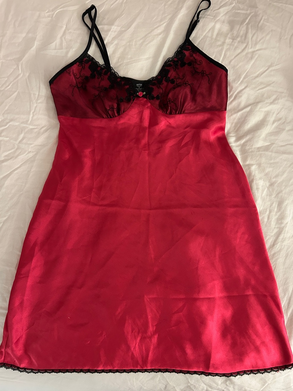 Apt. 9 Red Satin Slip dress with Black Lace Trim